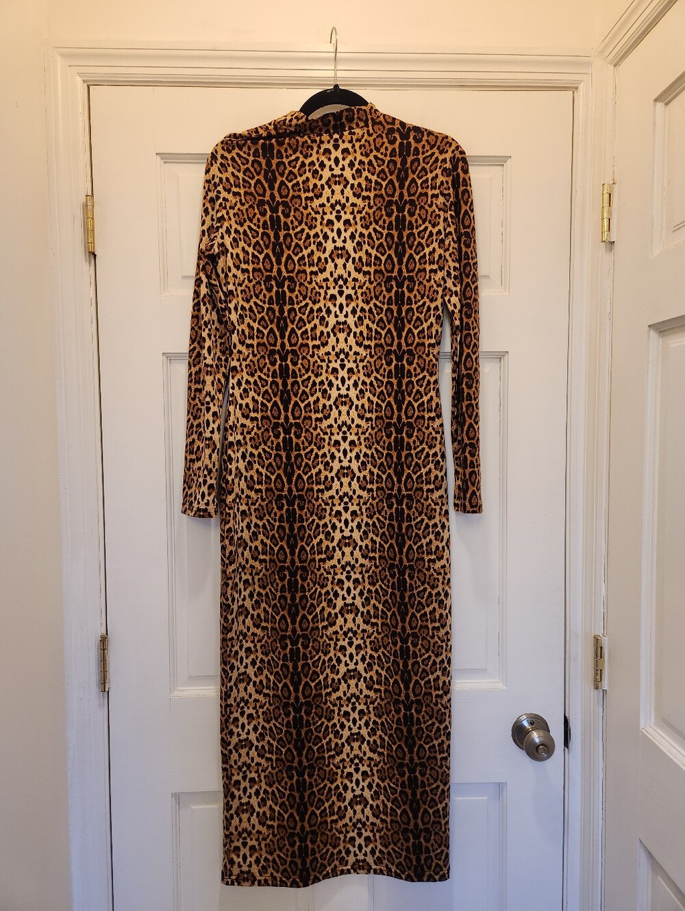 Leopard Cheetah Animal Print Long Sleeve Maxi Dress L Rockabilly Pin Up Punk
